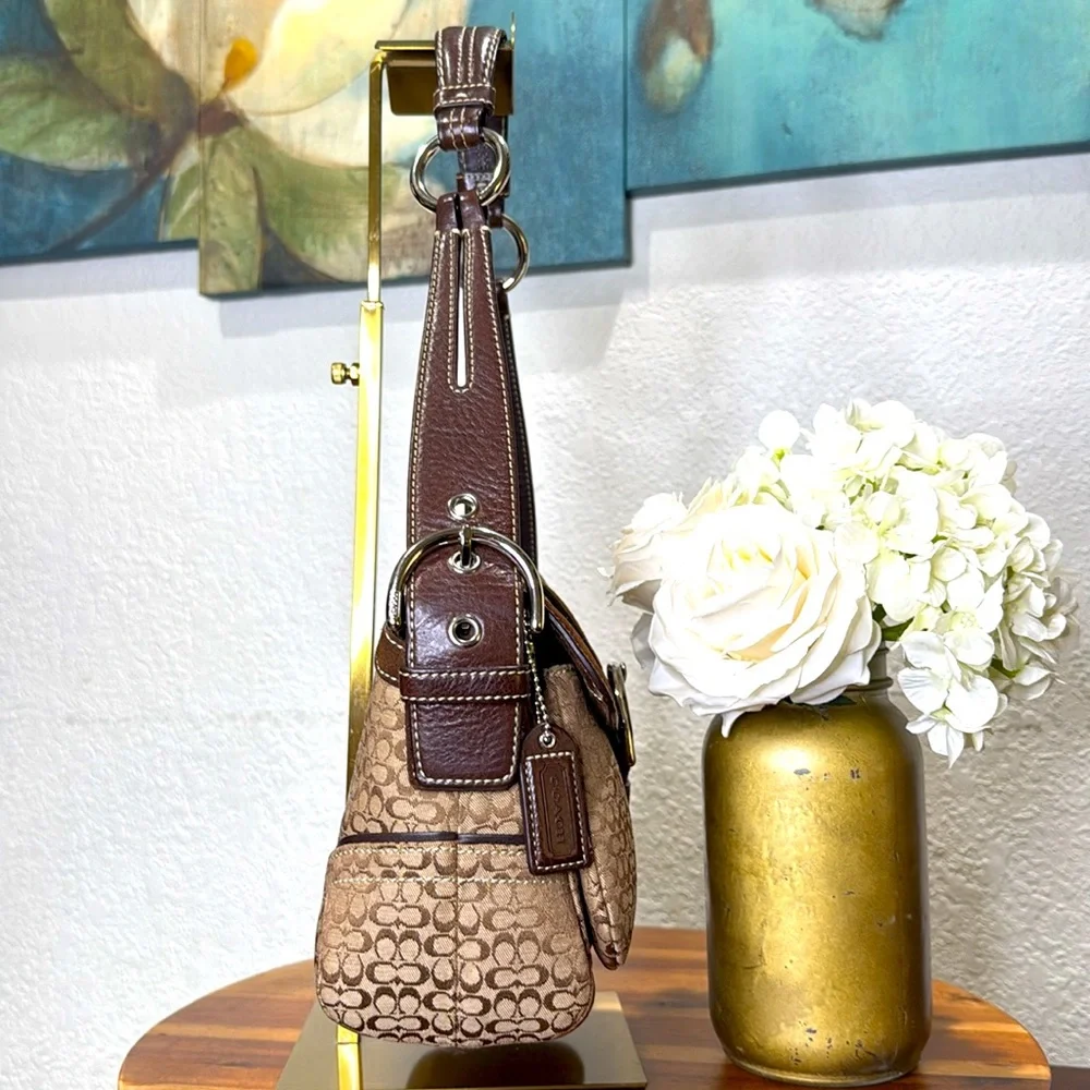 Coach Vintage Beige Brown Monogram Canvas With Brown Suede Soho Shoulder Bag - Picture 9 of 15
